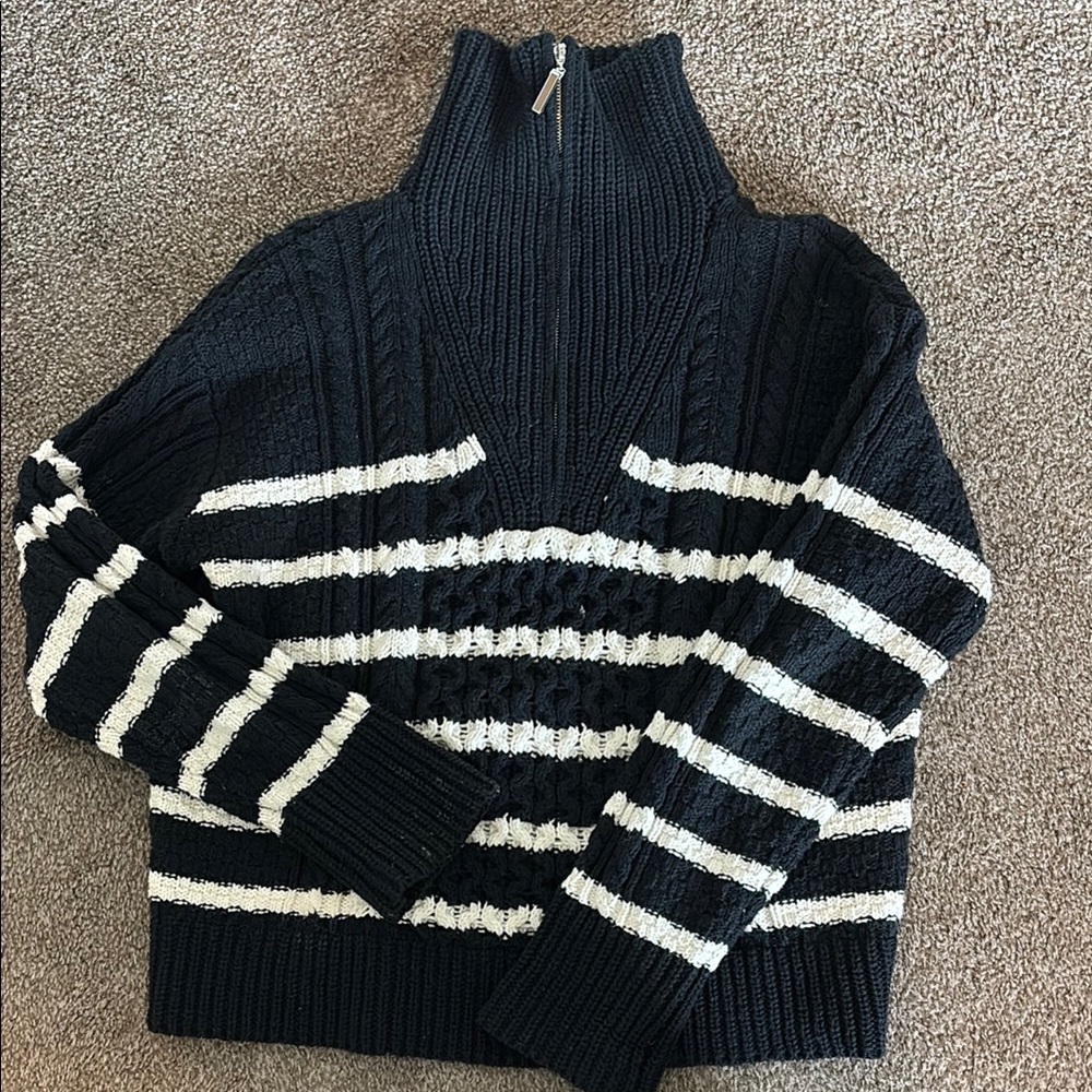 Black and White Striped Women's Sweater